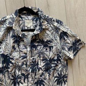 Palm tree navy and cream polo dress shirt